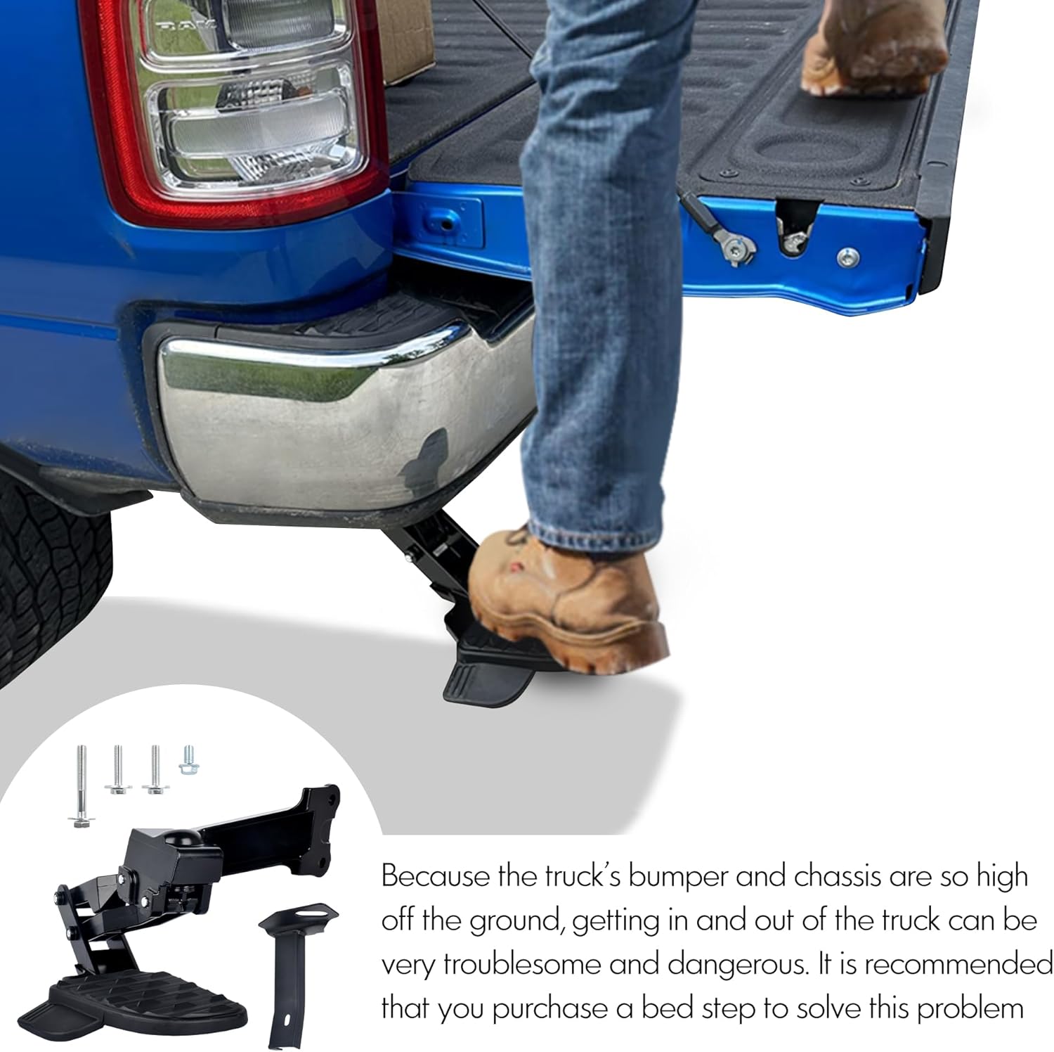 ASOPARTS Rear Bed Step Compatible with 2019 2020 2021 2022 2023 2024 2025 2026 Dodge Ram 2500 3500 Retractable Bumper Tailgate Step # 82215842AE 82215842AC 82215842AD 82215842AH